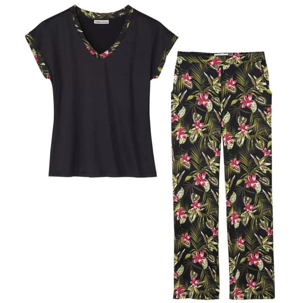 Atlas for Women Womens/Ladies Floral Top & Bottom Set / Black